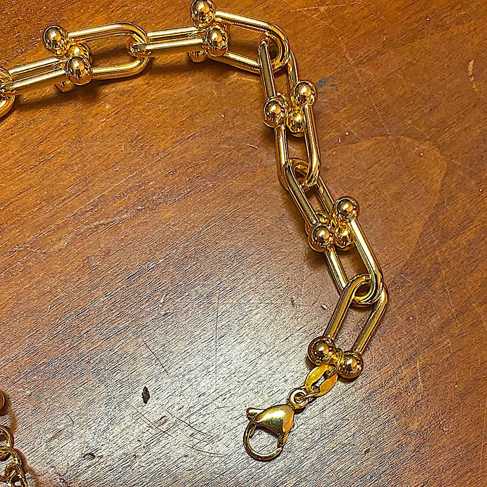 Gold 18K GP Unisex U Shaped Chain Link Bracelet - Picture 8 of 9